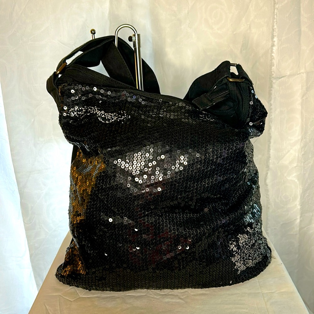 ED HARDY by Christian Audigier black sequin canvas handbag.